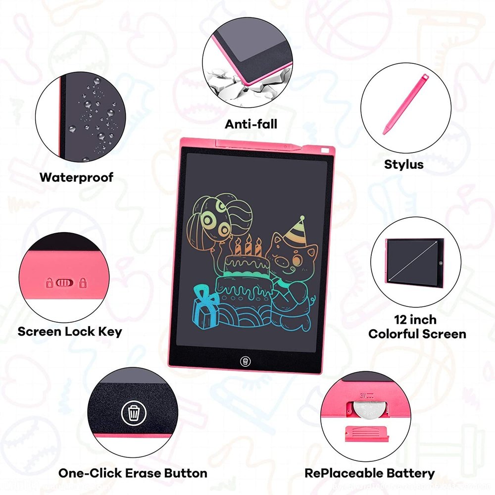 LCD Writing Tablet Drawing Board 12 Inch  Toys Christmas Birthday Gift for 3 4 5 6 7 Year Old Girls Erasable Drawing Tablet Doodle Board Toddler Learning Toys for Girls