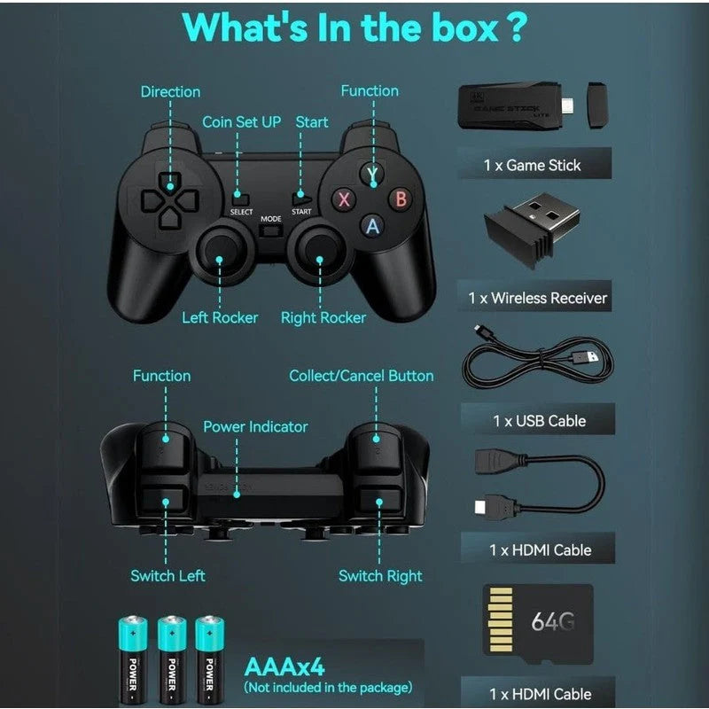 Wireless Console Video Game with Game Stick, Wireless Remotes & USB Cable (5-10 Years) | 1-2 Players Game