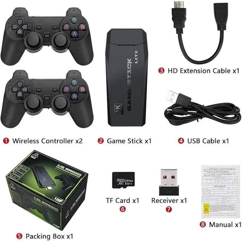 Wireless Console Video Game with Game Stick, Wireless Remotes & USB Cable (5-10 Years) | 1-2 Players Game