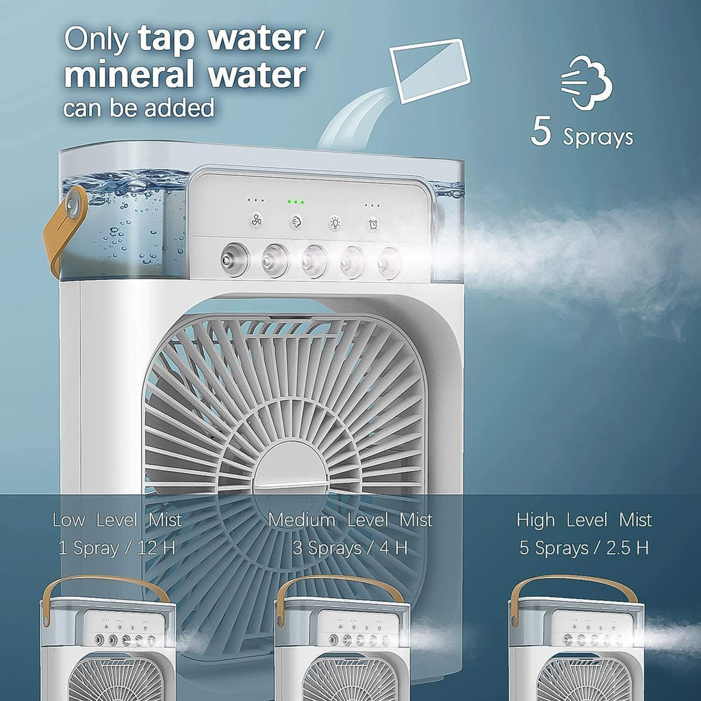 Portable Mini Air Cooler 5L – USB Rechargeable Table Top Personal Air Cooler Fan with Water Tank, LED Light & Adjustable Speed