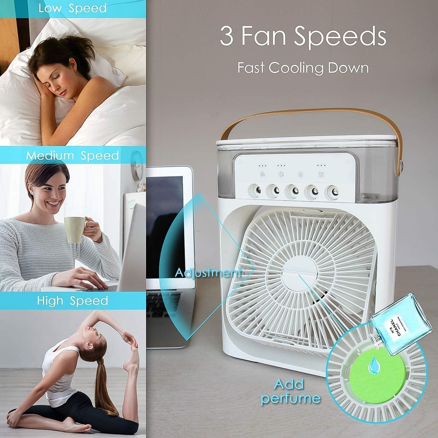 Portable Mini Air Cooler 5L – USB Rechargeable Table Top Personal Air Cooler Fan with Water Tank, LED Light & Adjustable Speed